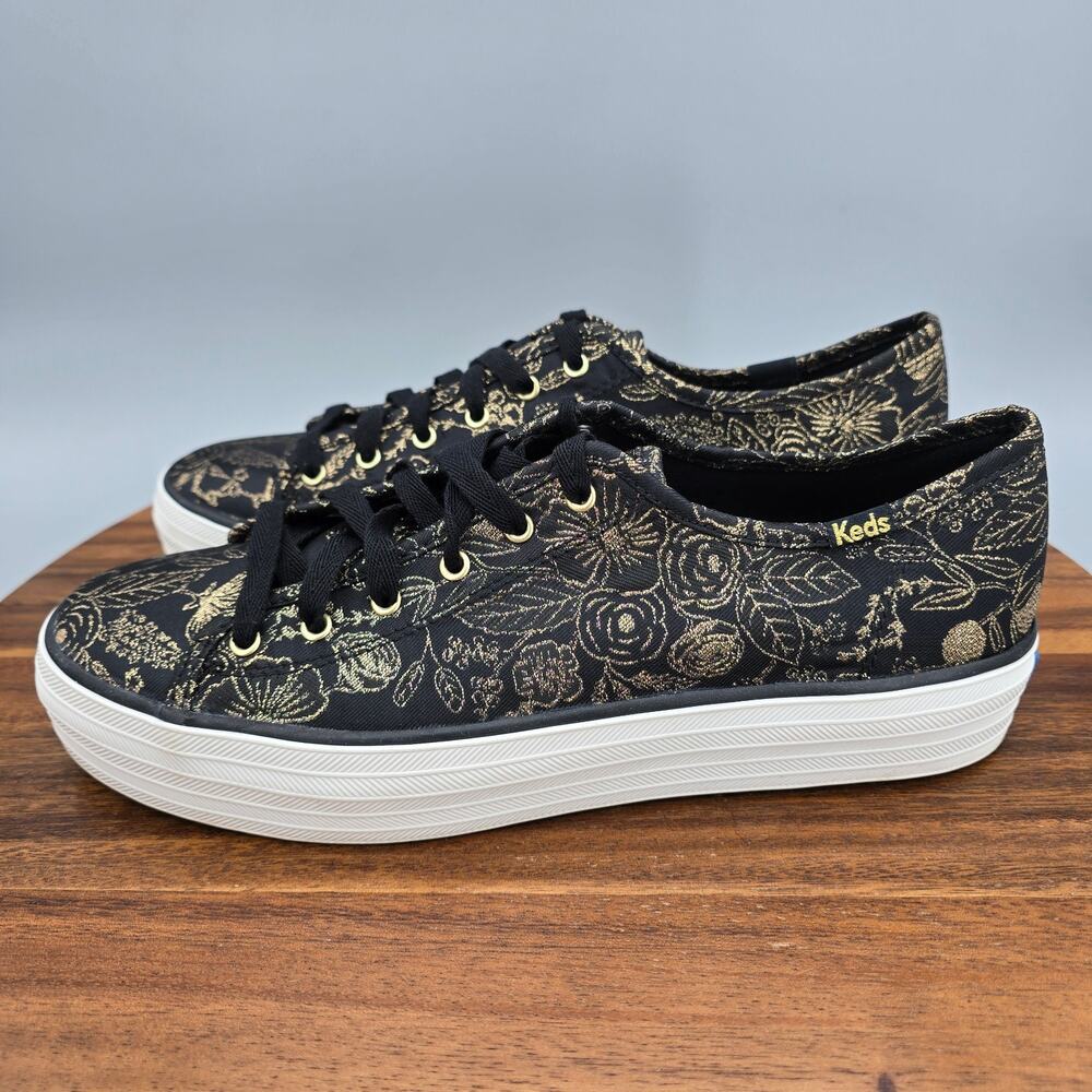 Keds Shoes Womens 9 Black Gold Floral Platform Lace Up Rifle Paper Co Sneakers - Picture 3 of 8